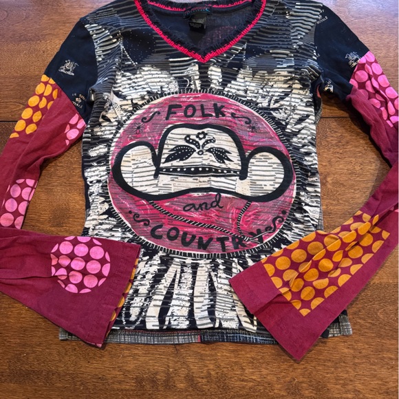 Custo Barcelona- long sleeve top - black, red, multicolored - Size 2 (small) - Picture 1 of 2